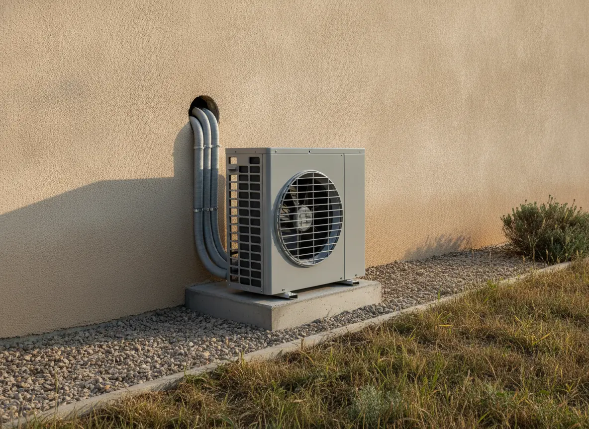 Pompe à chaleur air-eau Daikin installée contre la façade d’une maison à Mazan