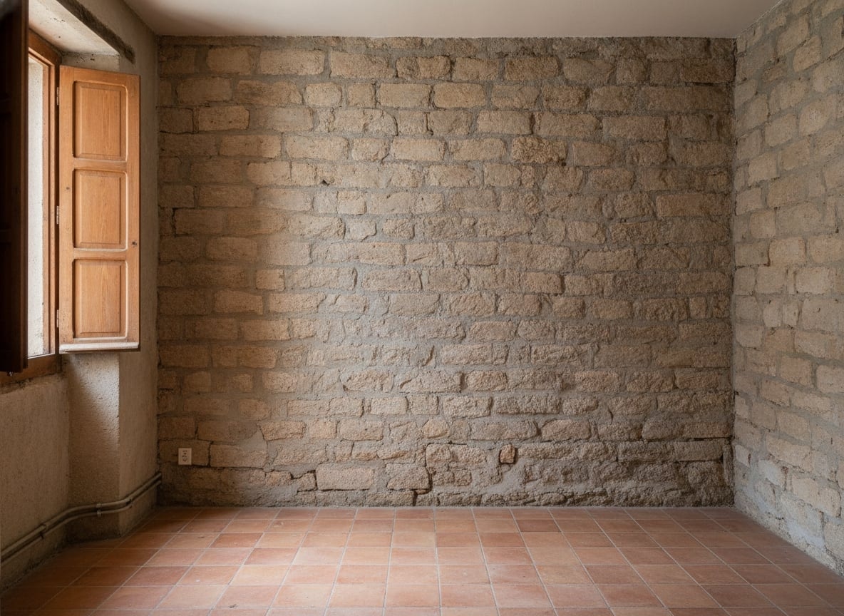 Mur en pierre brute d'une maison ancienne de Carpentras avant installation de la climatisation