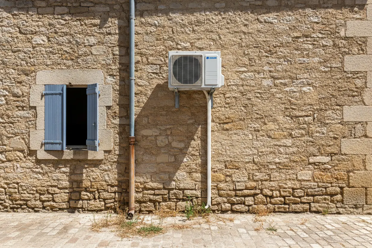 Unité intérieure de climatisation intégrée proprement dans une maison de Caromb