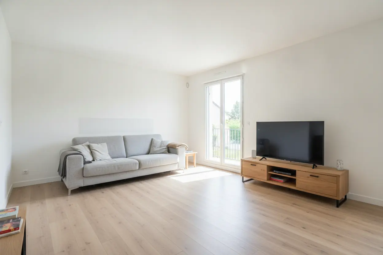 Mur intérieur vide sans climatisation dans un salon de maison neuve au lotissement de Mazan