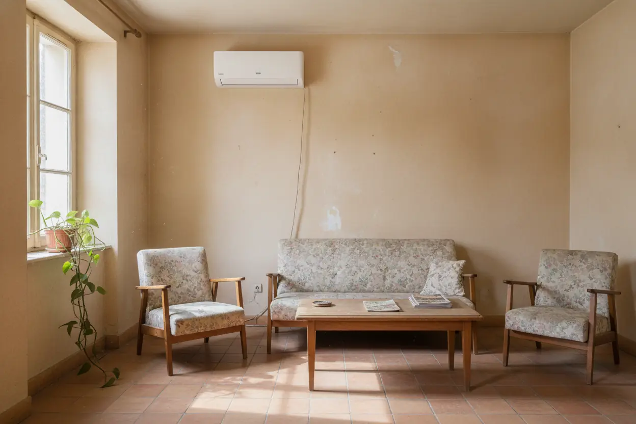Nouveau split mural réversible installé proprement dans la maison de village à Monteux